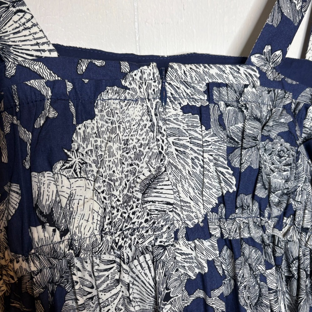 J Crew Collection Gathered Midi Dress 10 Navy Blue Ratti Seashell Coastal - Picture 9 of 11